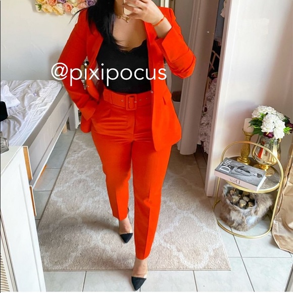 NWT ZARA BELTED HIGH WAISTED PANTS RED - Picture 4 of 16